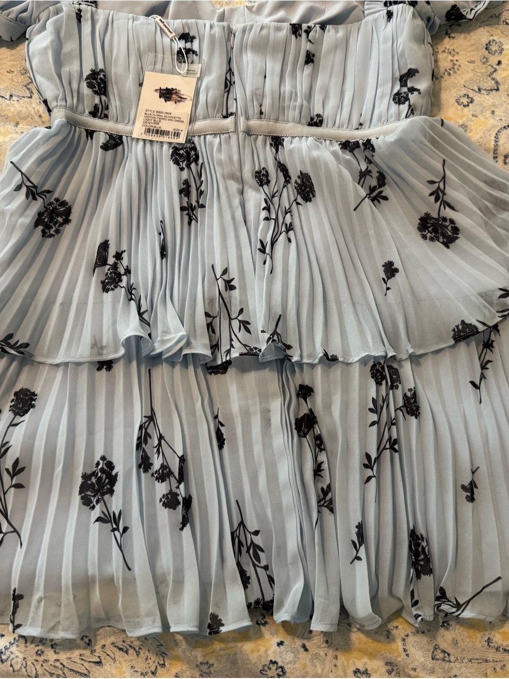 Self-Portrait Pale Blue Floral Pleated Tiered Mini Dress - Picture 4 of 6